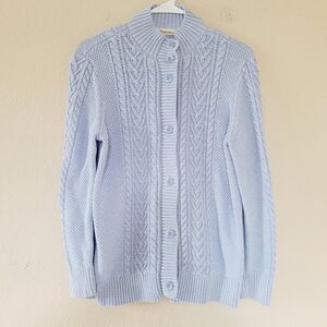 Woolovers Cardigan 100% Cotton Cable Knit Aran Fisherman Rib Mock Neck Sz Medium